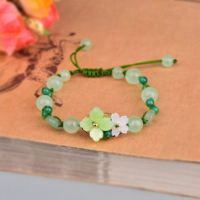 Beading - Zielonego jadeitu kwiatowa bransoletka Amulet amulety