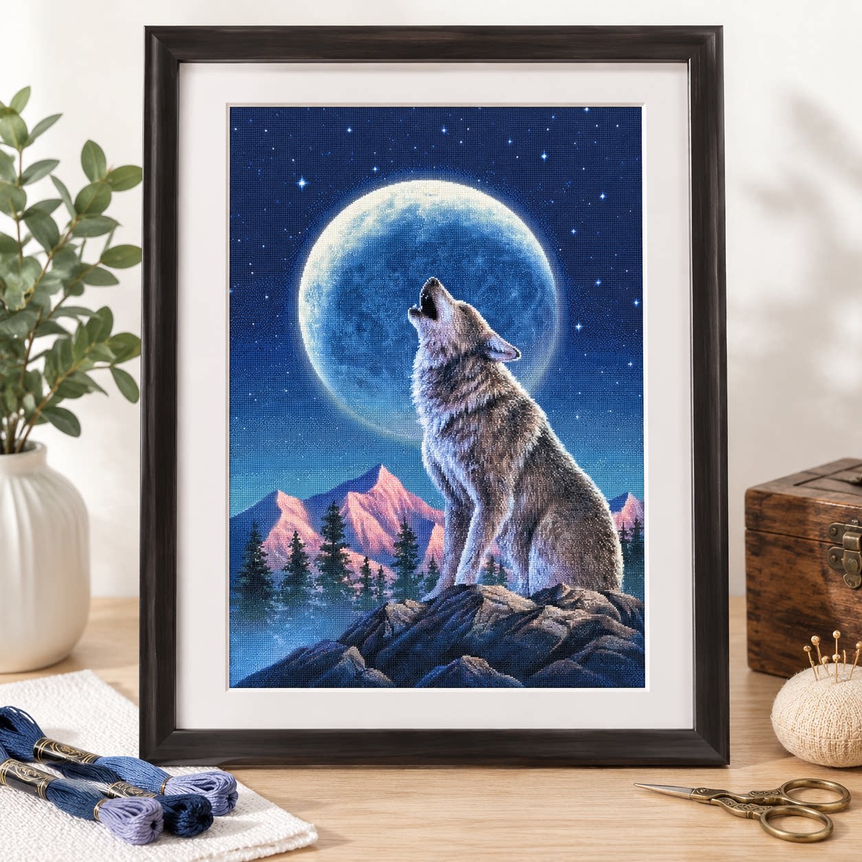 Cross Stitch Stamped Kits Beginners - [ZZ9252-Lone Wolf Under the Moon] Zestaw