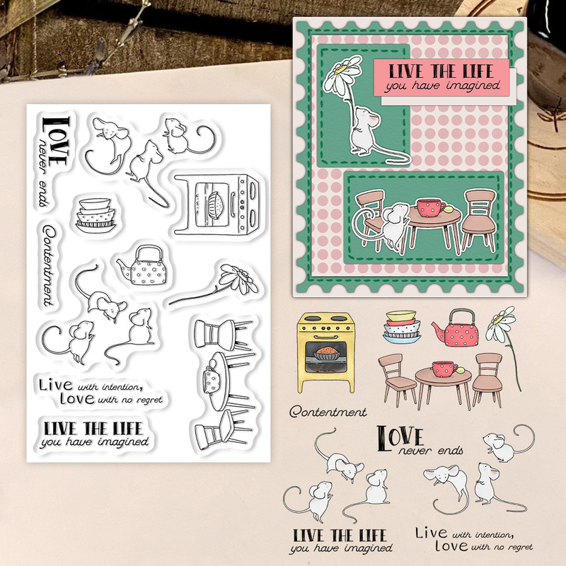 Clear Silicone Stamps For Card Making - Suncraft Little Mouse & Kitchen Przezroczysty