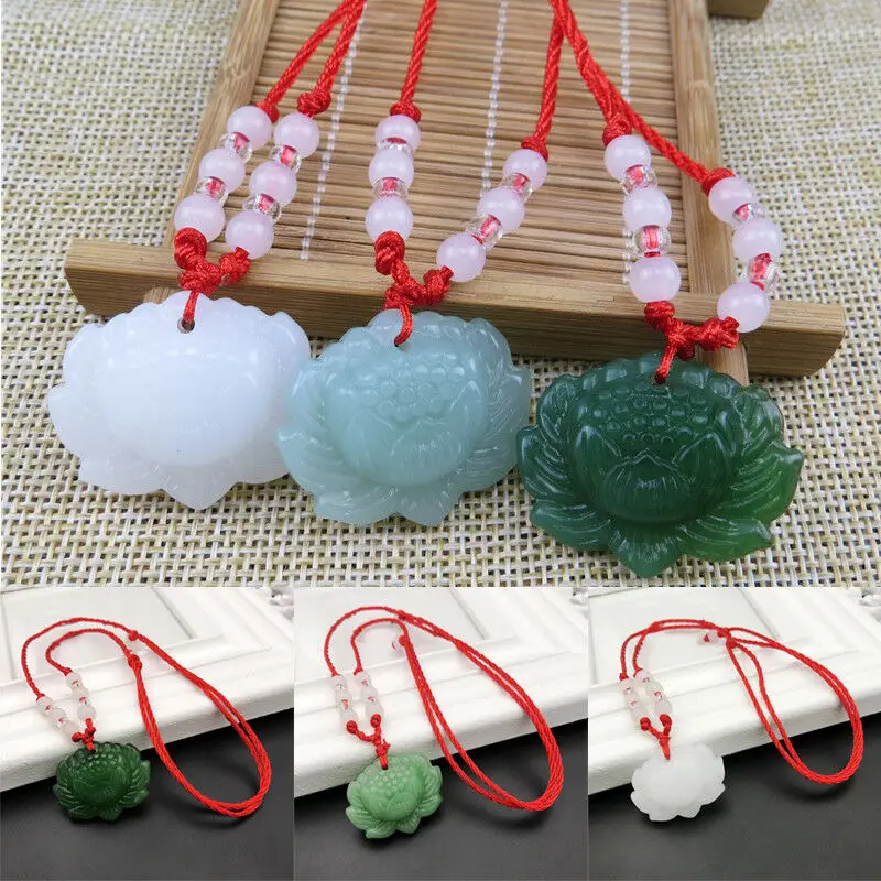 Beading - Naturalny Zielony Jadeitowy Wisiorek z Lotosem,
