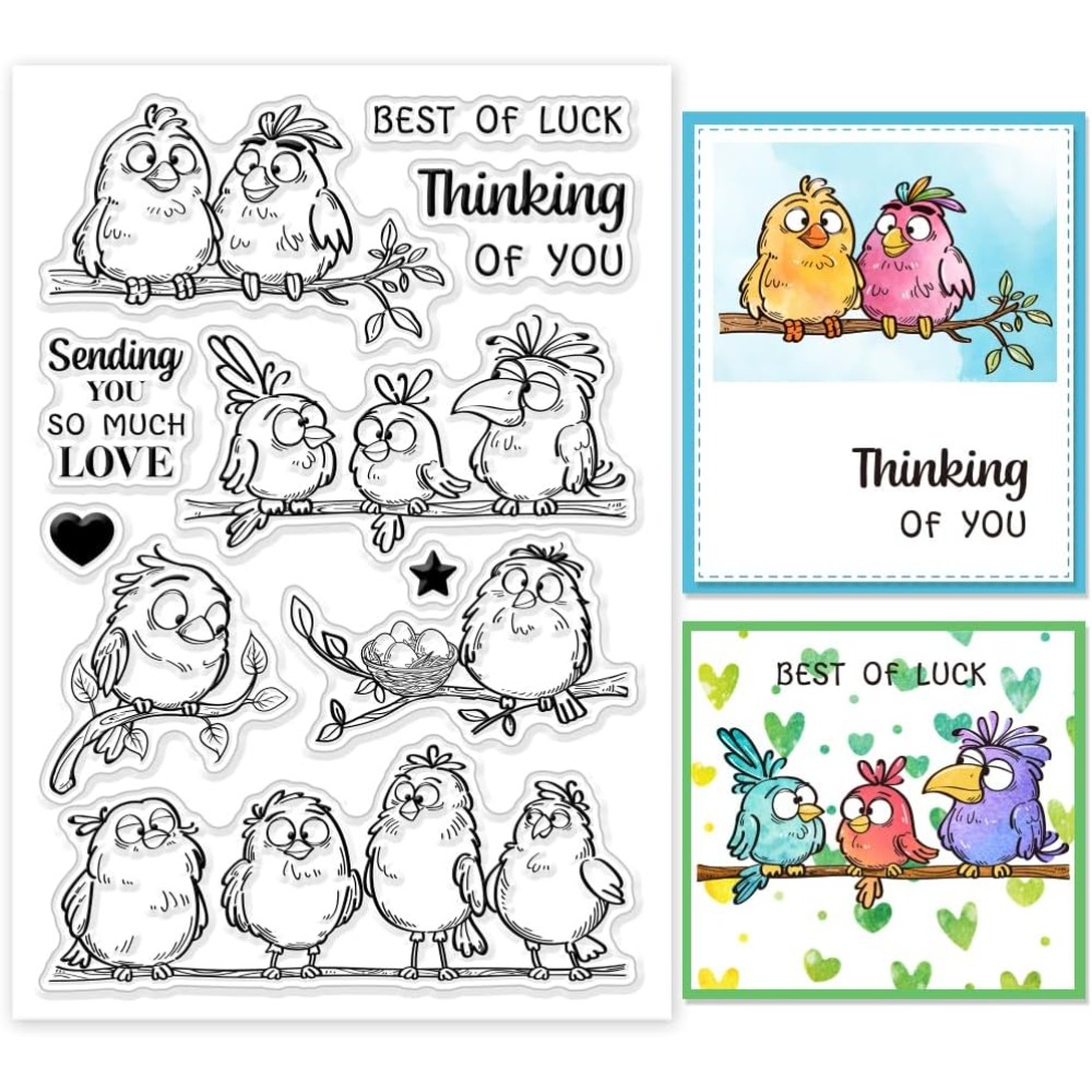 Clear Silicone Stamps For Card Making - Zabawne Ptaki Gałęzie Przezroczyste Stemple Kreskówkowe