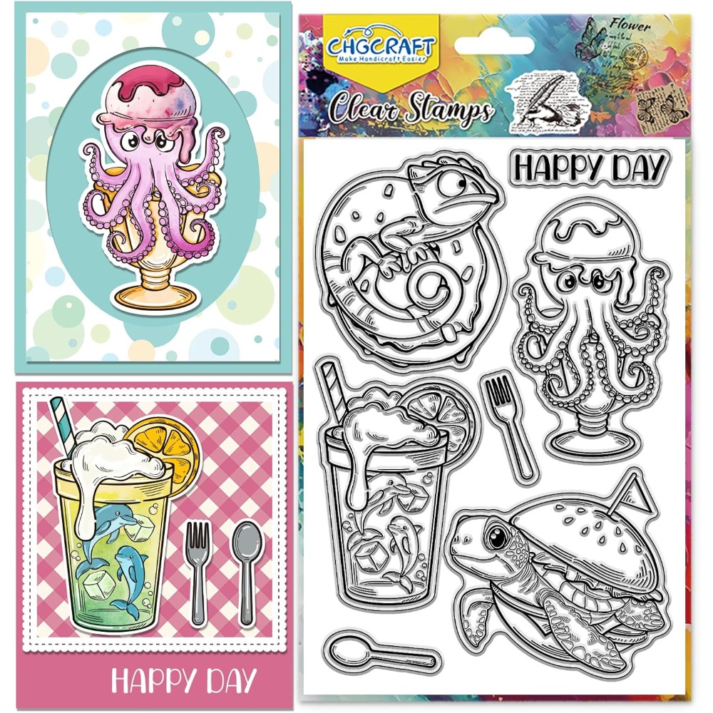 Clear Silicone Stamps For Card Making - Przezroczyste stempelki z motywem zwierząt morskich,