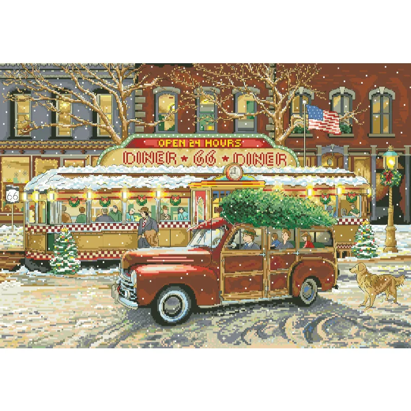 Cross Stitch Stamped Kits Beginners - [[CC5130-66 Route Christmas Restaurant] Zestaw do