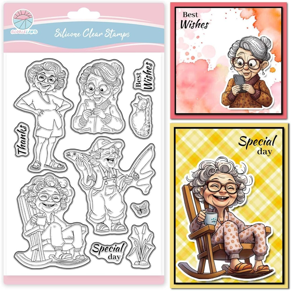 Uśmiechnięta starsza dama wycz – Clear Silicone Stamps For Card Making recenzja i cena
